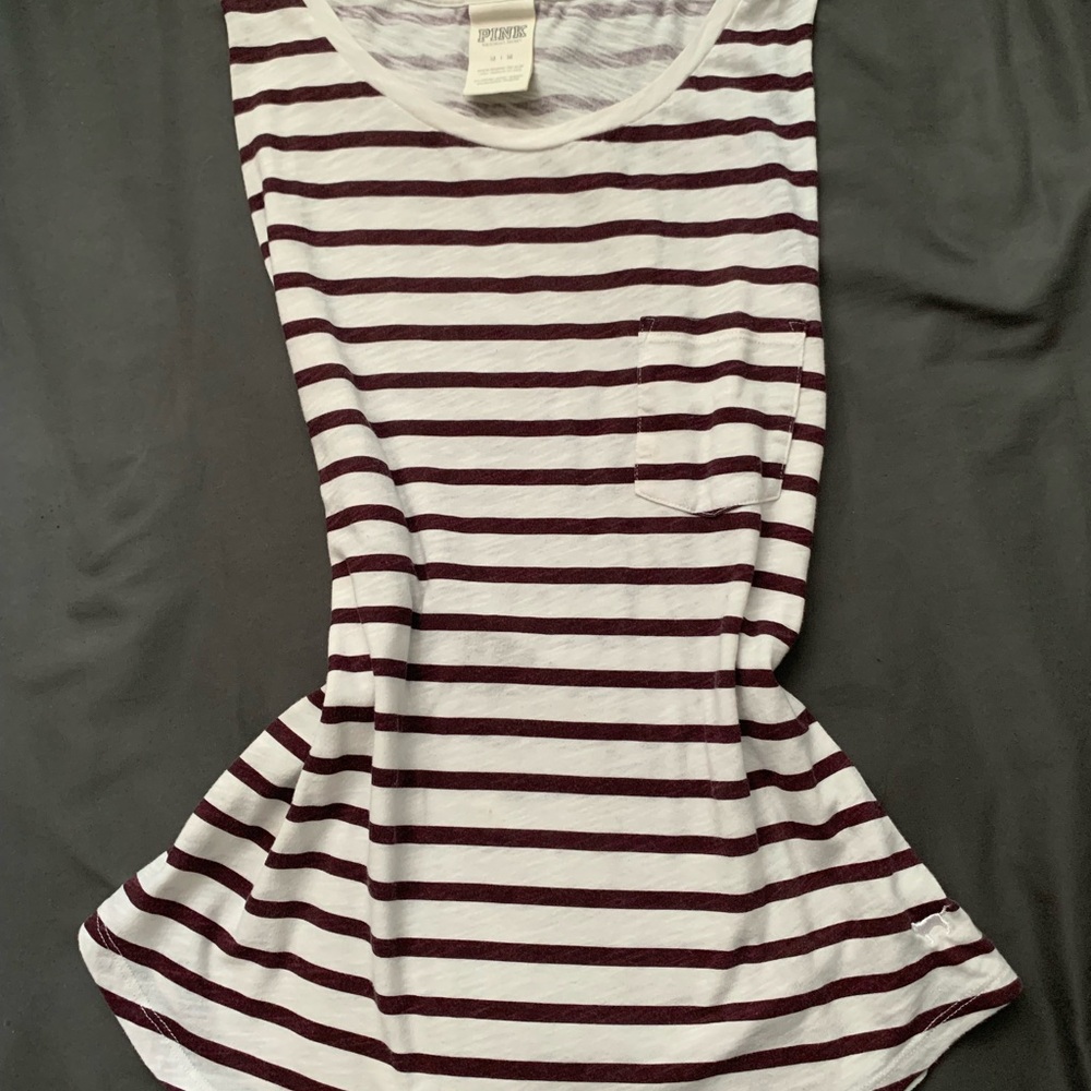 PINK Victoria's Secret Striped Tank Top - White and Burgundy
